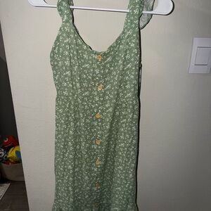 Green Floral Button-Down Dress